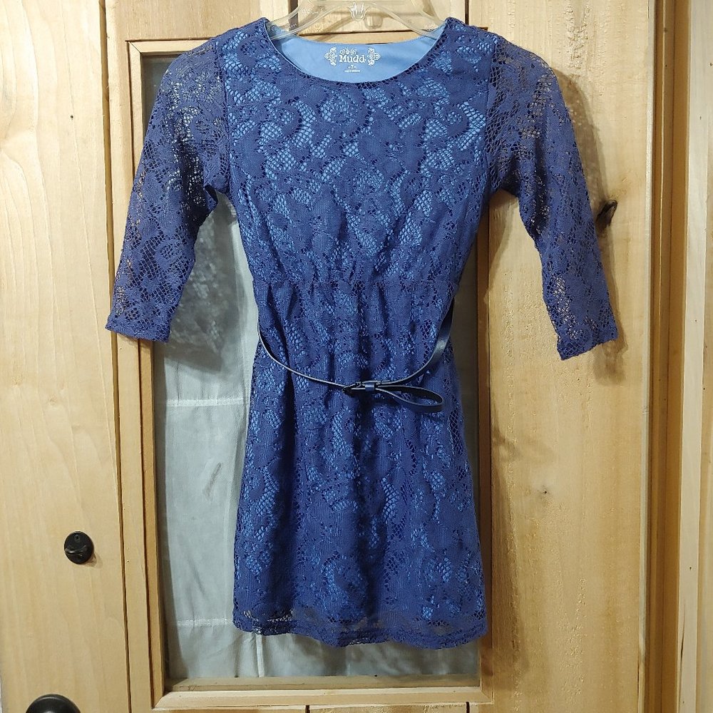 Mudd girls lined lace dress w/belt  size 7